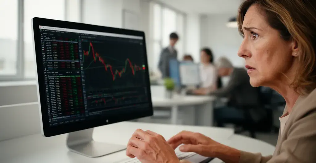 Élue CSE analysant des graphiques financiers sur écran (consultation économique)