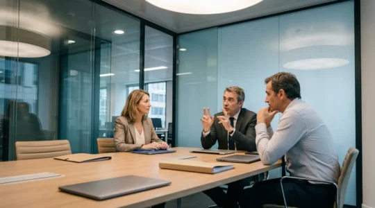 Élus CSE en discussion lors d'une réunion (expertise comité social économique)